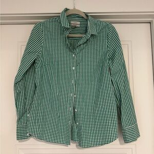 J. Crew Green and White Gingham Stretch Perfect Button Down Shirt